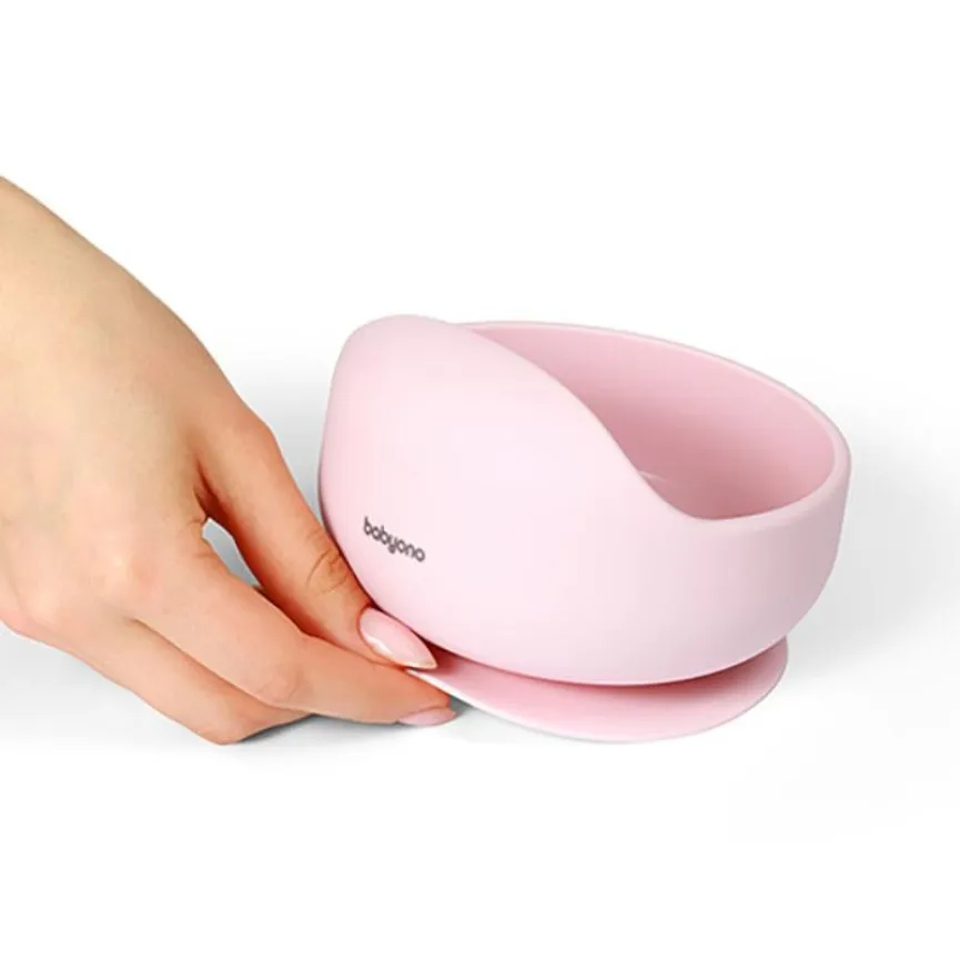 BABYONO Otroški krožnik s priseskom Silikon Pink