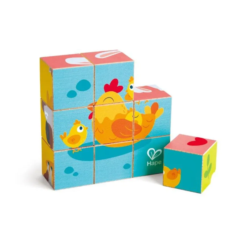 Hape lesene kocke sestavljanka 6 živali v škatli