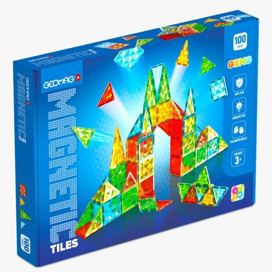 GEOMAG Magnetne kocke 100 Tiles Gems Magneti za otroke