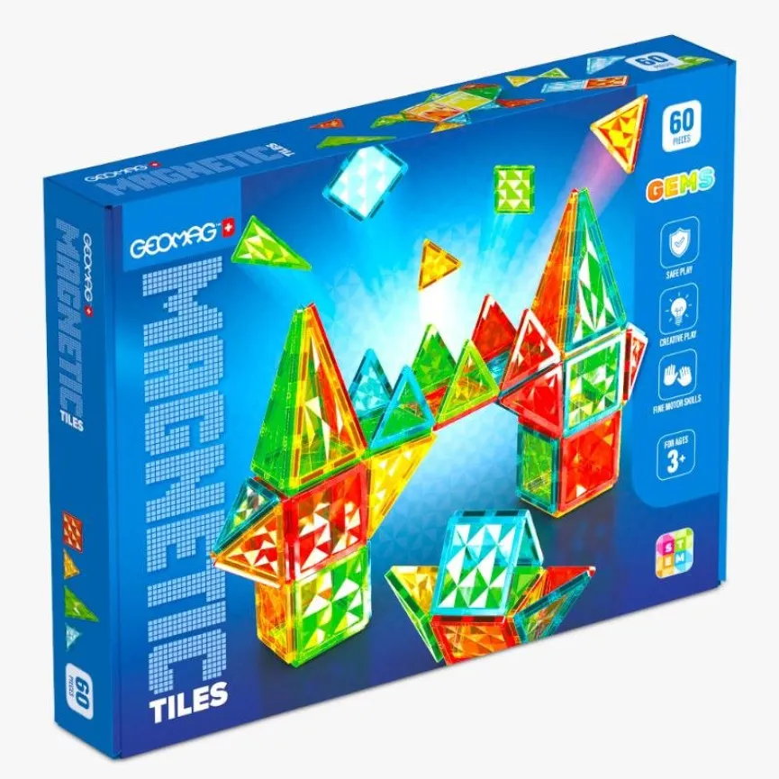 GEOMAG Magnetne kocke 60 Tiles Gems Magneti za otroke