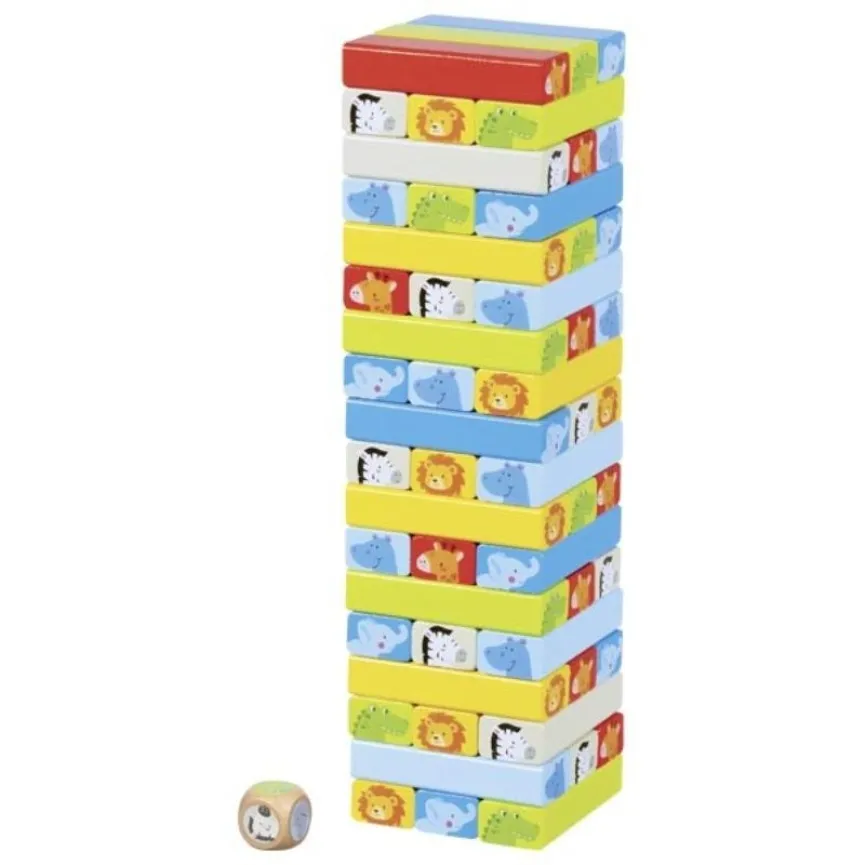 Goki Jenga Živali – lesena družabna igra jenga z živalskimi motivi za otroke