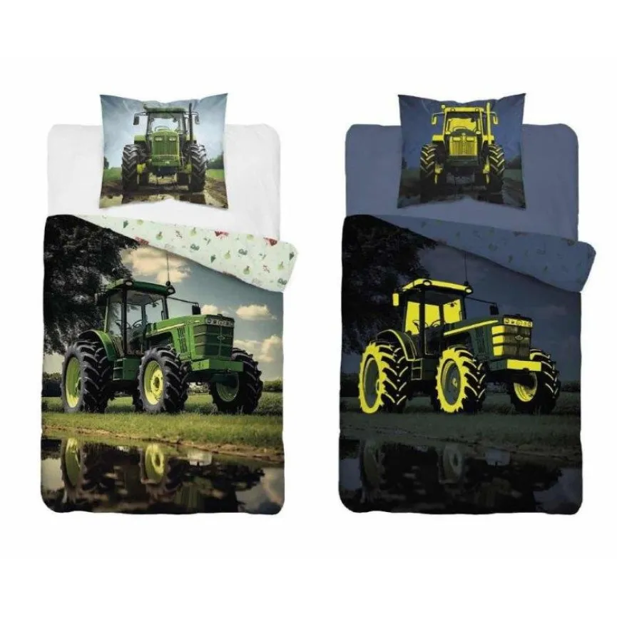 HOLLAND Posteljnina Traktor Green 140x200 Glow in the dark