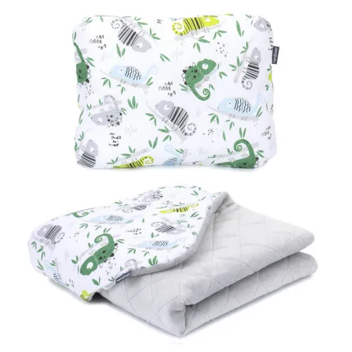 MAMO TATO Odeja za dojenčka in vzglavnik 75x100 cm Kameleon Green/Grey