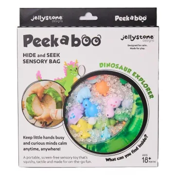 Jellystone Peekaboo Sensory Bag Dino kot tiha senzorična igrača za na pot