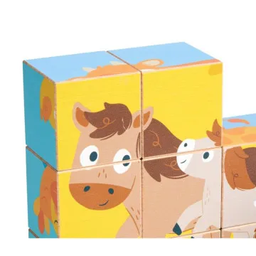 Hape lesene kocke s sliko krave in konja