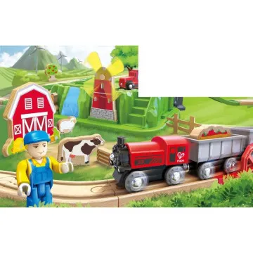 Hape leseni vlakec kmetija z živalmi in tirnicami