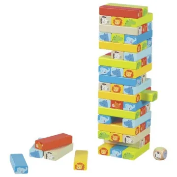 Lesene jenga kocke z živalskimi ilustracijami – Goki družabna igra za otroke