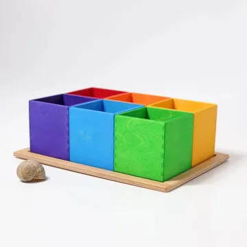 6 barvnih lesenih škatlic Grimms Sorting Helper