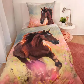HERDING Posteljnina Konj 140x200 cm Roza