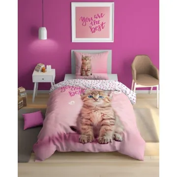 HOLLAND Otroška posteljnina Muca Pinky 140x200 cm
