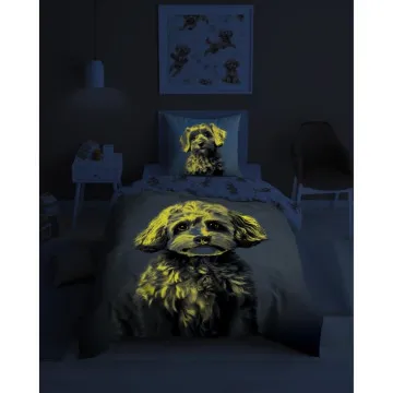 HOLLAND Otroška posteljnina 140x200 Kuža Brown Glow in the dark