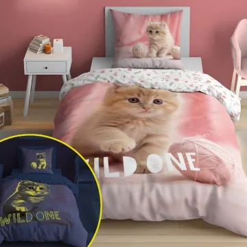 HOLLAND Posteljnina Muca Wild One 140x200 Glow in the dark