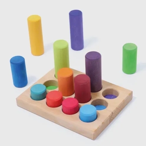 Montessori navdihnjena lesena igrača Grimm's – mavrični valji za zlaganje