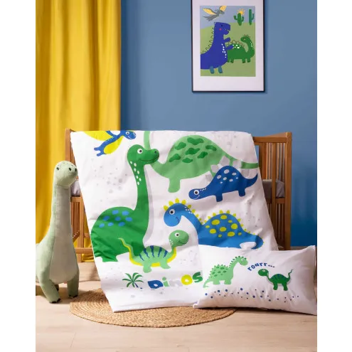 MAYAMOO Otroška posteljnina 100x135 cm Bambus Dinozavri Blue